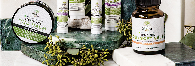 Hemp oil balm and soft gels products.