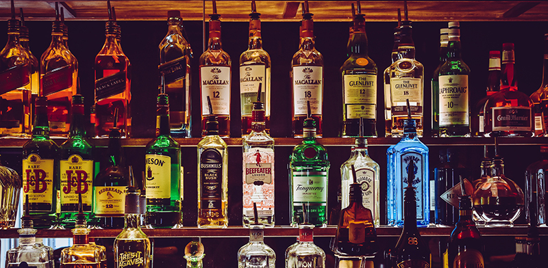 Different alcoholic bottles