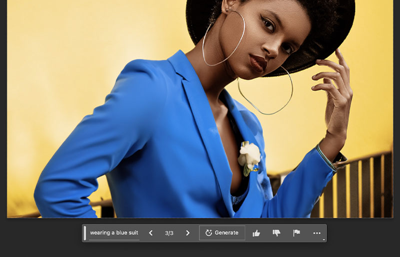 Woman with AI generated blazer in photoshop