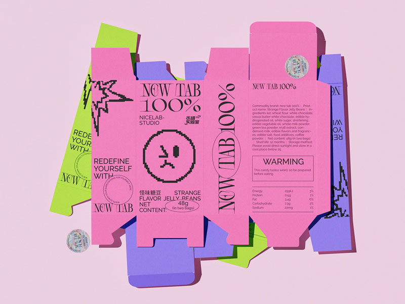 Pink packaging of a product.