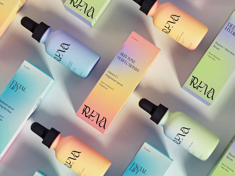 Reva packaging in pastel colors.